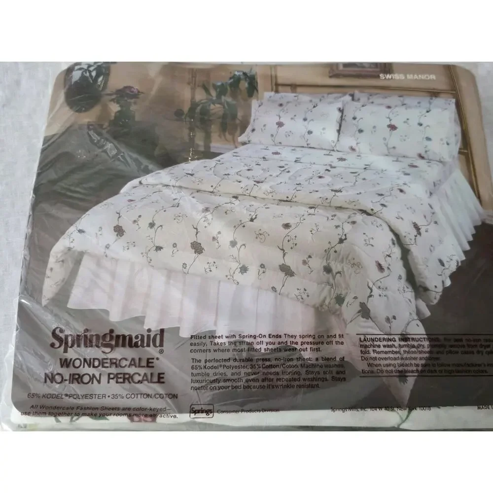 VINTAGE SPRINGMAID Wondercale Double Flat Sheet + Fitted Sheet Swiss Manor